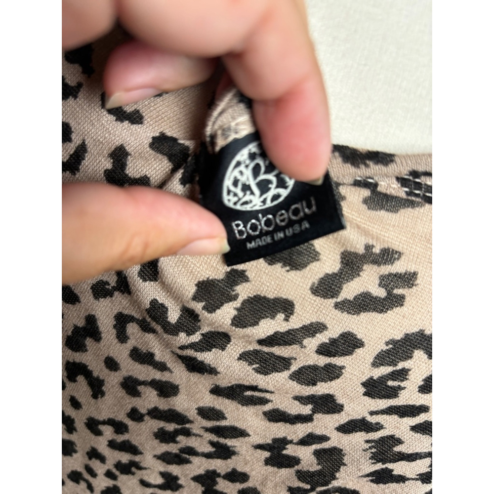Women's sheer Bobeau Leopard Print long sleeve Top Size S Tan - Picture 4 of 6
